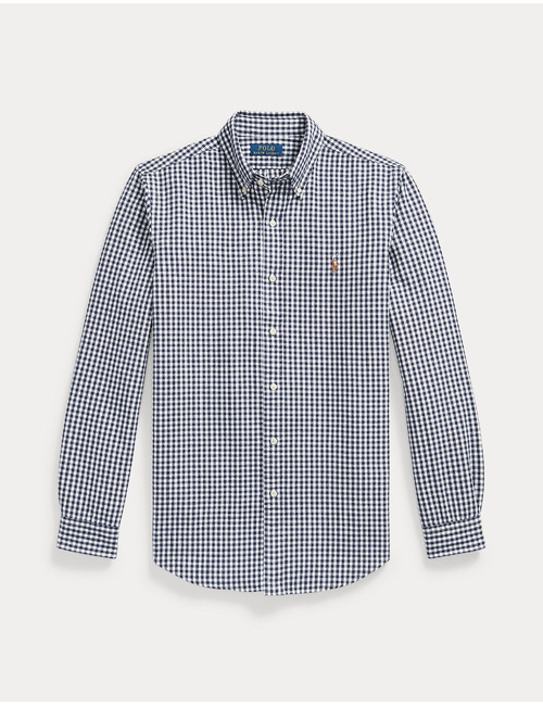 Custom fit gingham oxford hemd white spring navy 