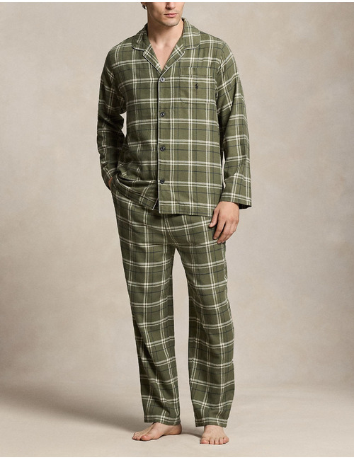 Plaid flanellen slaapset cruise olive navy cream