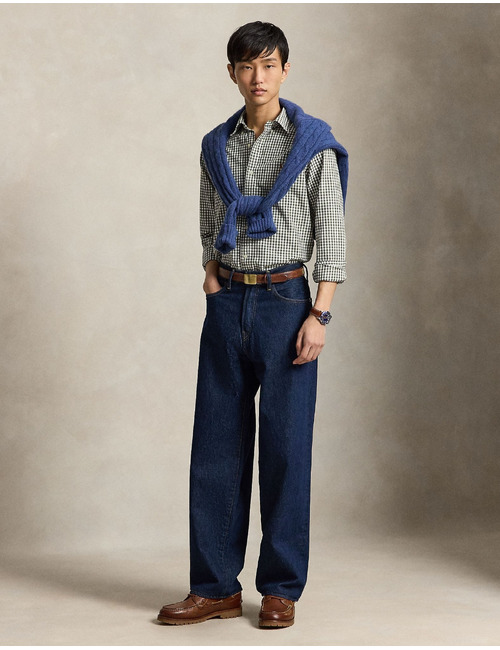 Custom fit gingham oxford hemd white olive shrub heather
