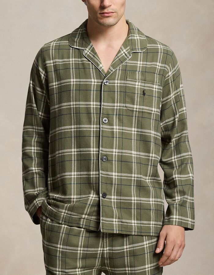 Plaid flanellen slaapset cruise olive navy cream