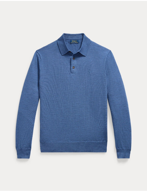 Polo trui in fijne wol clarity blue heather