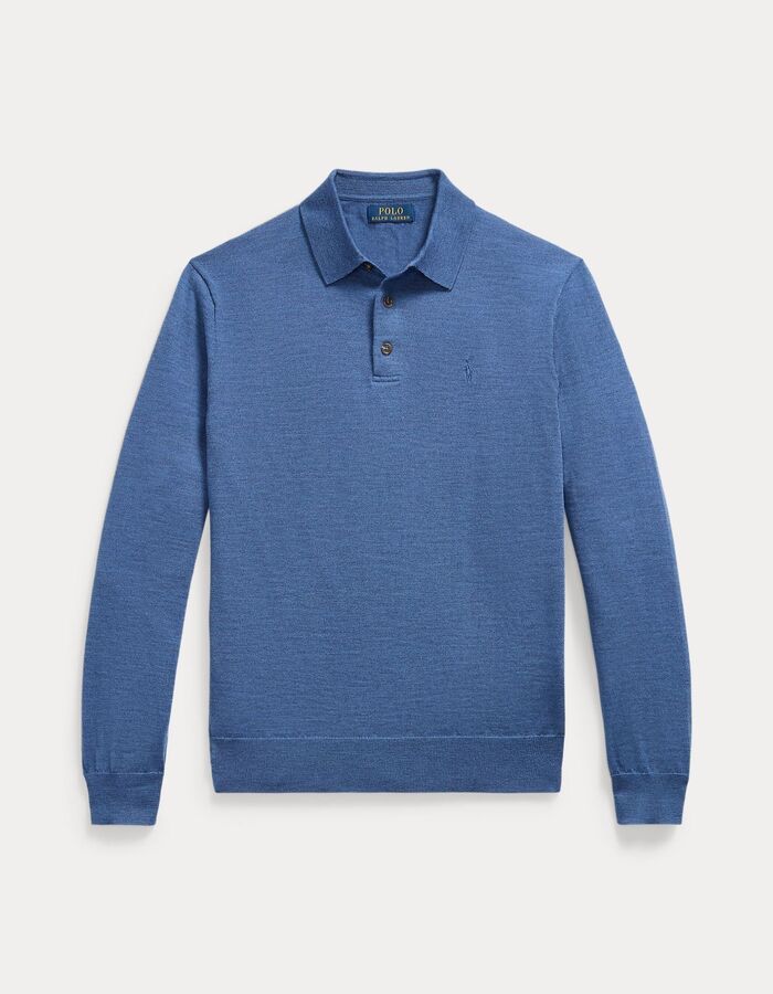 Polo trui in fijne wol clarity blue heather