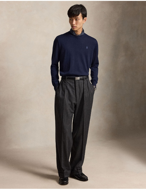 Washable wool trui met ronde hals hunter navy