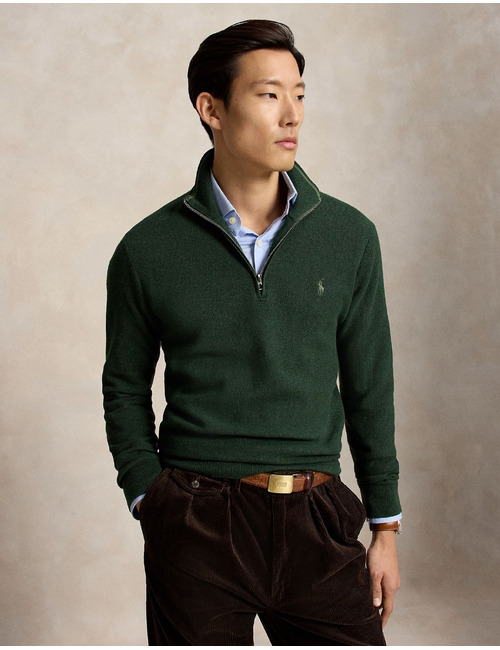 Quarter-zip trui in fijngebreid katoen lodgepole pine heather
