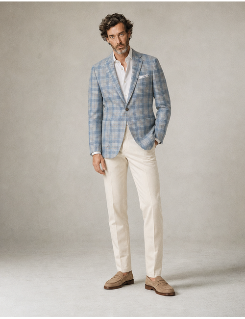 Blazer met ruitpatroon en wol lichtblauw