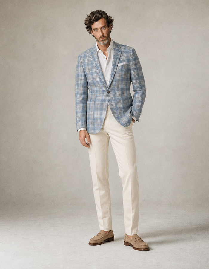 Blazer met ruitpatroon en wol lichtblauw