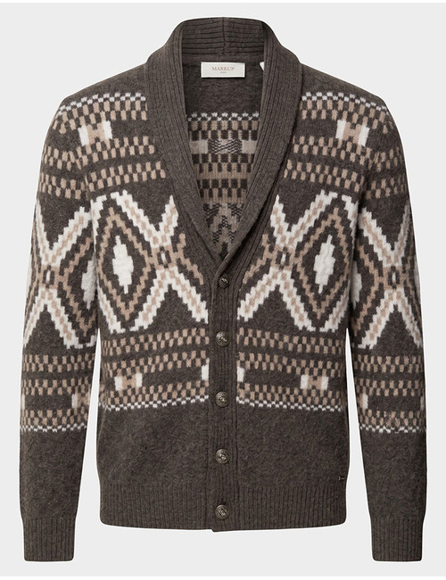 Mouliné jacquard cardigan met etnisch patroon bruin