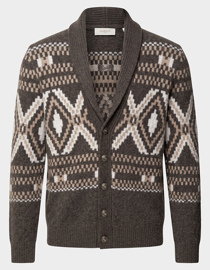 Mouliné jacquard cardigan met etnisch patroon bruin