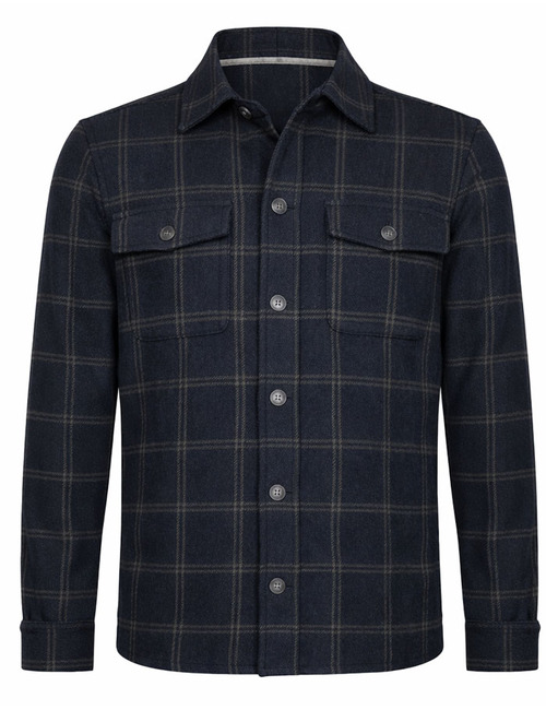 Overshirt met wol en ruitpatroon donkerblauw