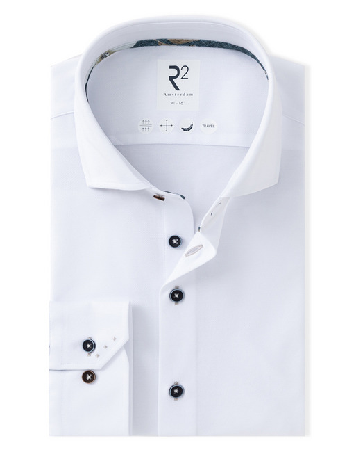 Hemd met fijne structuur en contrastdetails wit