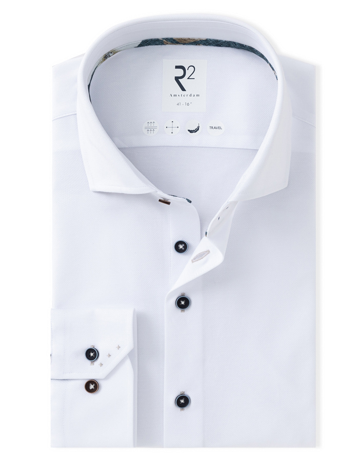 Hemd met fijne structuur en contrastdetails wit