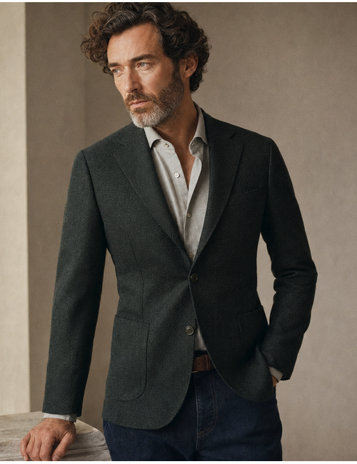 Blazer met visgraatstructuur en stretch donkergroen