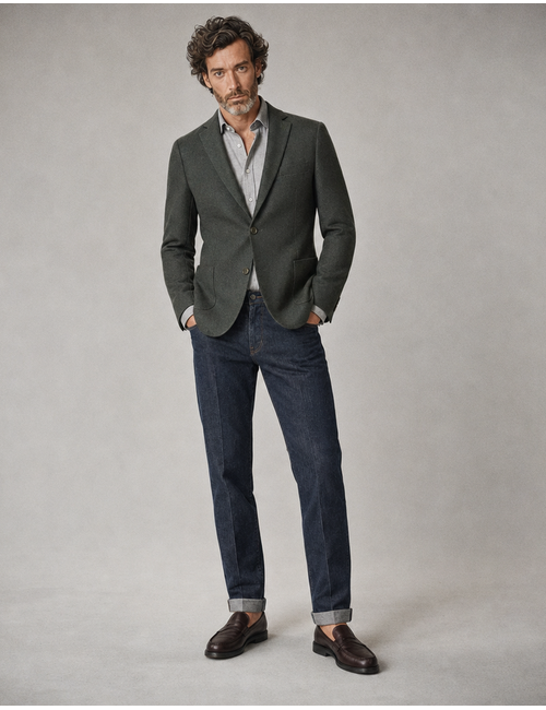 Blazer met visgraatstructuur en stretch donkergroen