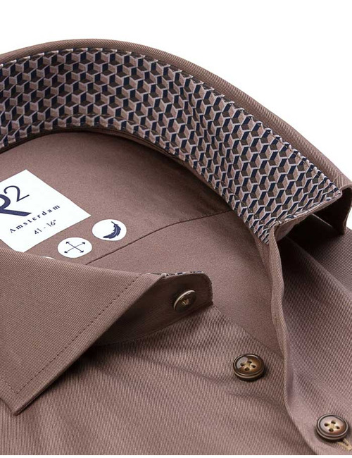 Hemd van katoen met contrastkraag taupe