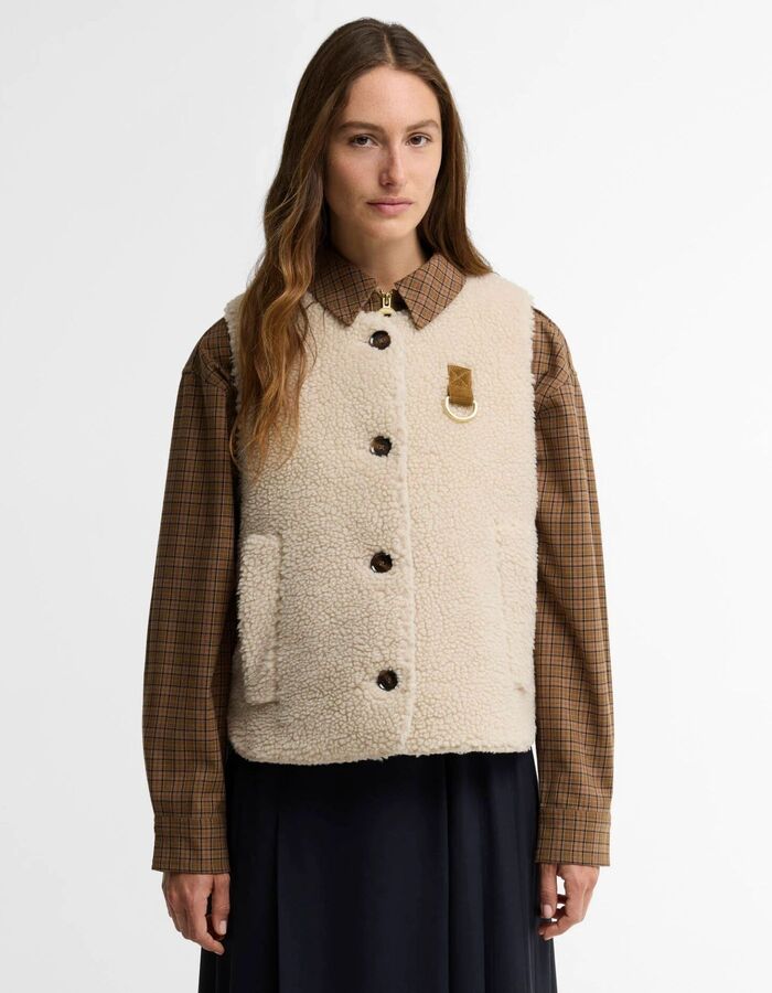 Bowes - teddy bodywarmer met gewatteerde voering ecru