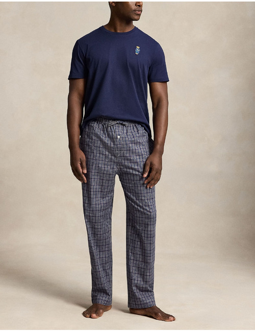 Polo Bear katoenen pyjamaset met ruitpatroon navy