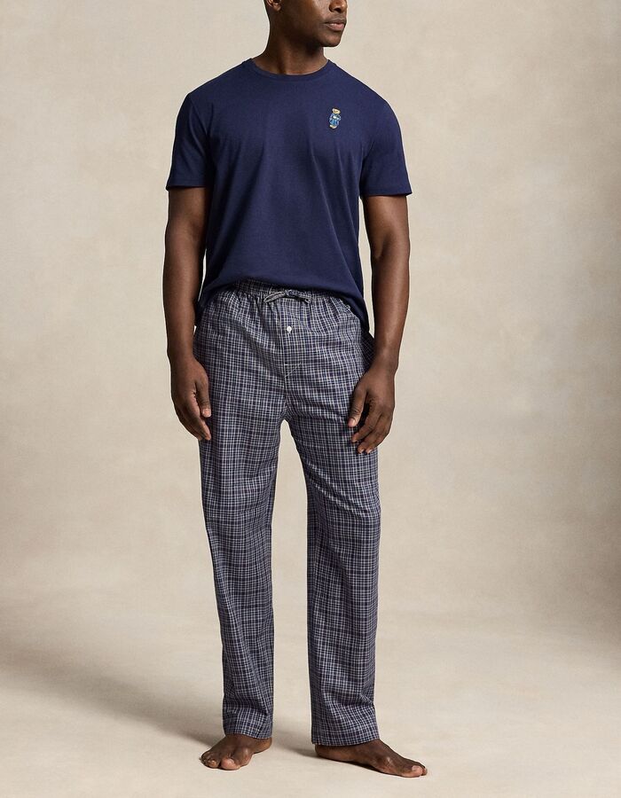 Polo Bear katoenen pyjamaset met ruitpatroon navy