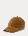 Corduroy pet met leren riempje goudbruin