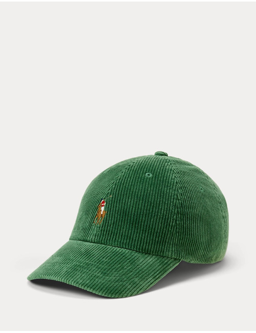 Corduroy pet met leren riempje groen