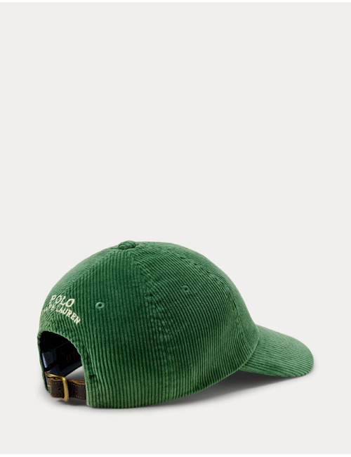 Corduroy pet met leren riempje groen