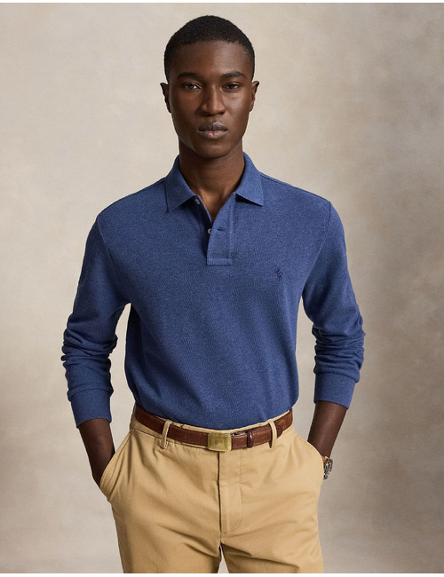 Custom Slim Fit katoenen polo gemêleerd blauw