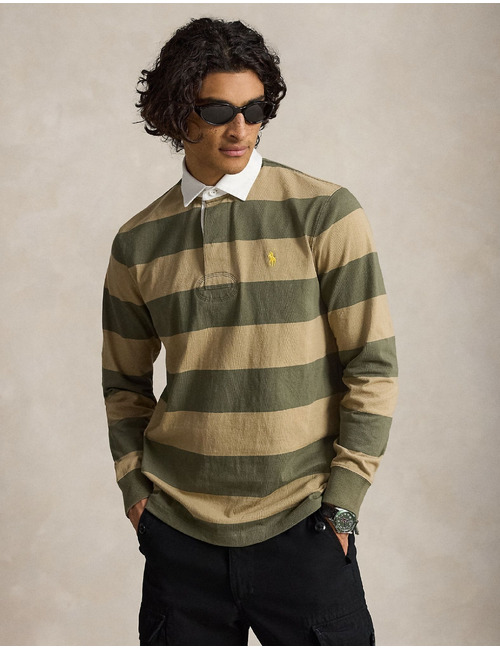 The Iconic Rugby katoenen rugbypolo groen beige