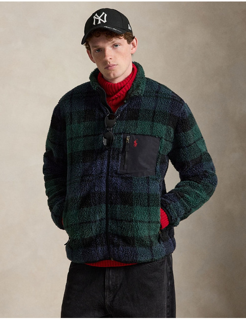Pile fleece jas met Blackwatch ruit groen