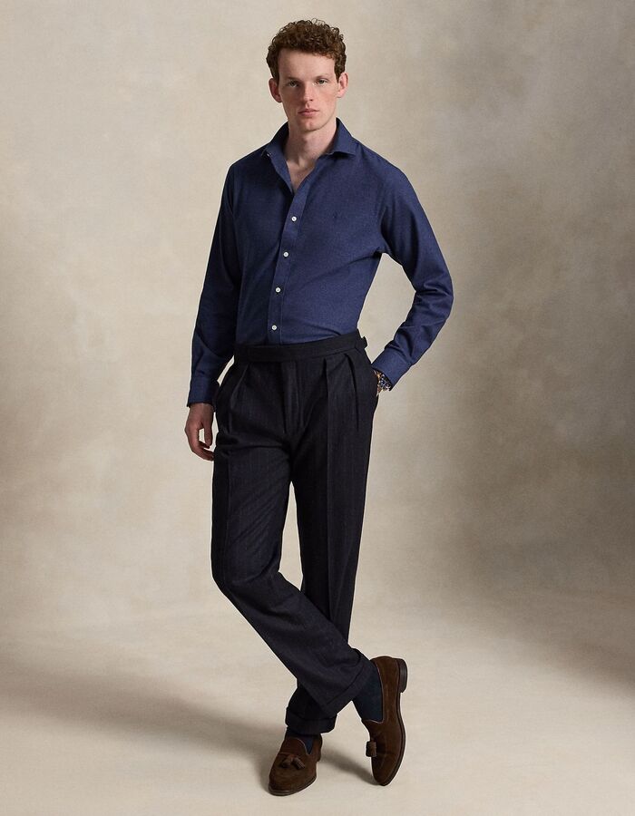 Custom fit performance twill hemd marineblauw gemêleerd