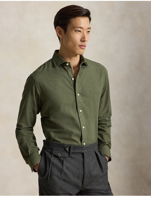Custom fit performance twill hemd olijfgroen gemêleerd