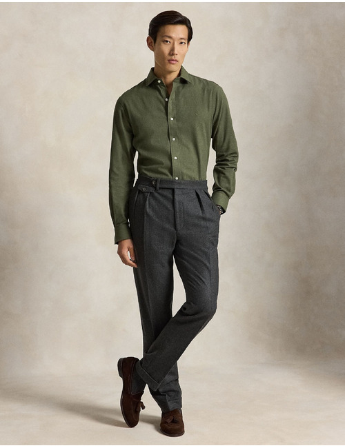 Custom fit performance twill hemd olijfgroen gemêleerd