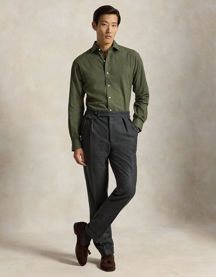 Custom fit performance twill hemd olijfgroen gemêleerd