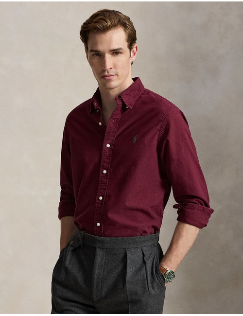 Custom fit garment-dyed oxford hemd wijnrood