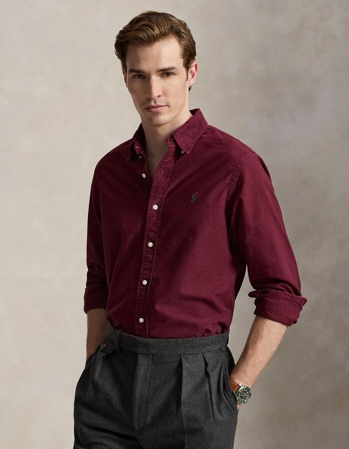 Custom fit garment-dyed oxford hemd wijnrood