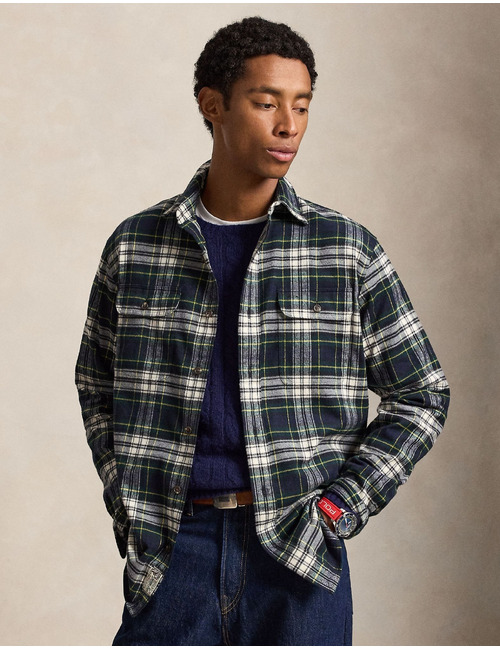 Classic fit flanellen hemd met ruitpatroon navy/groen