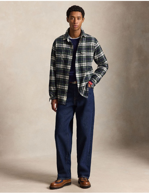 Classic fit flanellen hemd met ruitpatroon navy/groen