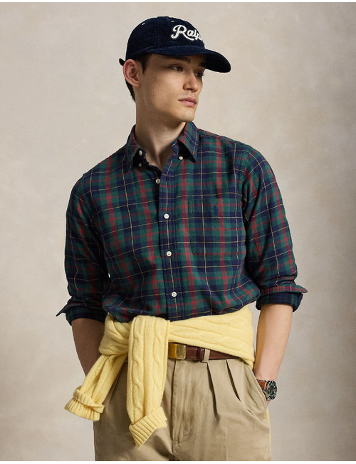 Chemise oxford double face custom fit à carreaux marine/vert