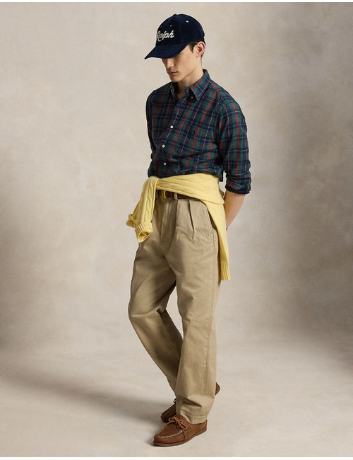 Chemise oxford double face custom fit à carreaux marine/vert