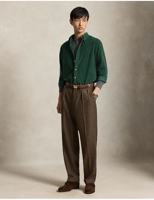 Custom fit corduroy hemd met fijne ribstructuur groen