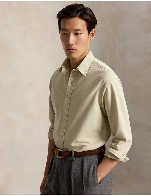 Custom fit garment-dyed oxford hemd beige