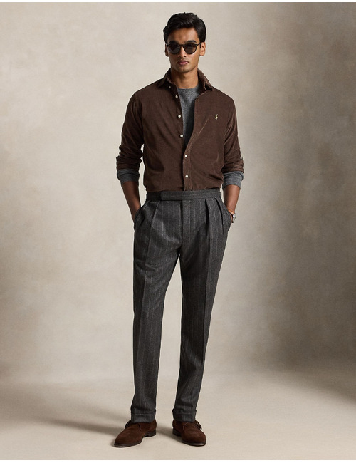 Custom fit corduroy hemd met fijne ribstructuur bruin