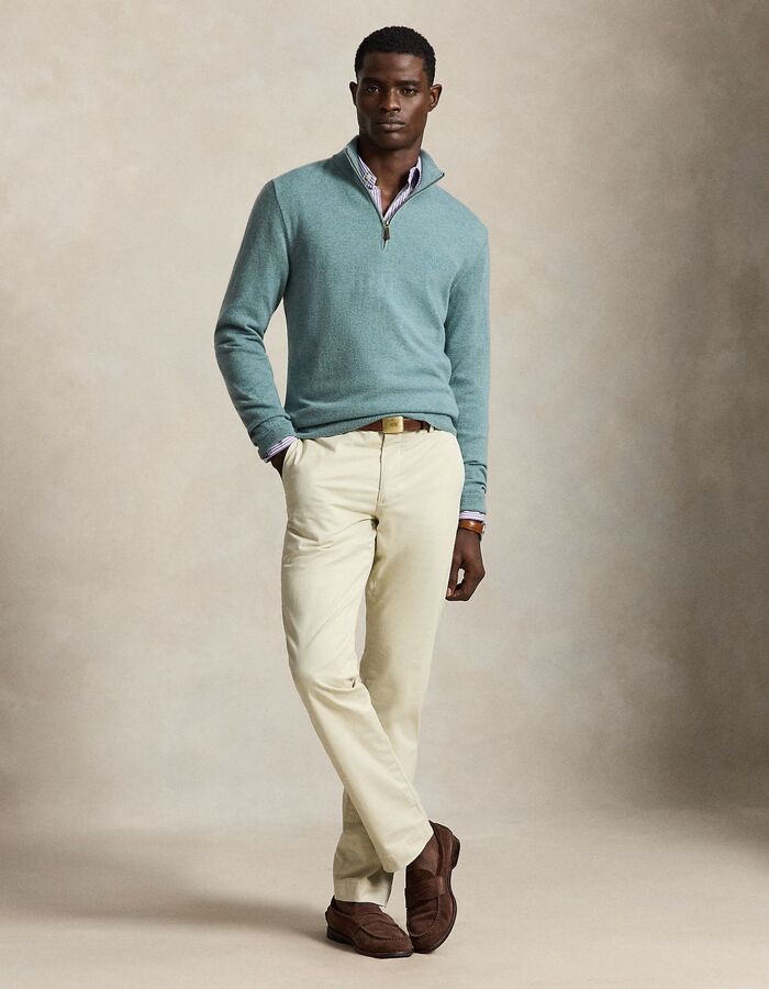Pull en laine avec quart de zip turquoise