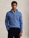 Katoenen trui met structuur en halve rits blauw