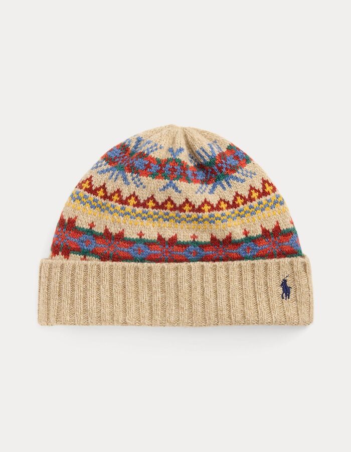 Geo Rib BNI geribde muts beige multicolor