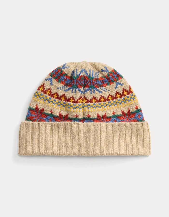 Geo Rib BNI geribde muts beige multicolor