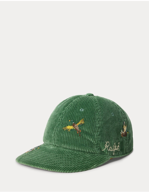 Corduroy pet met geborduurde eenden groen