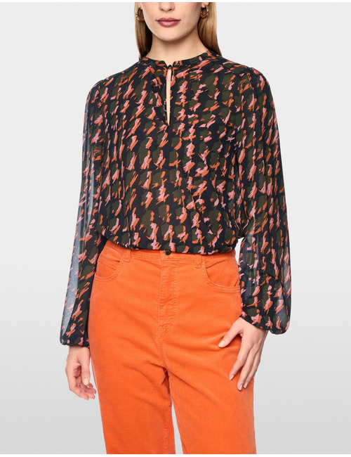 Blouse met abstract pied-de-poule-patroon tigerlily