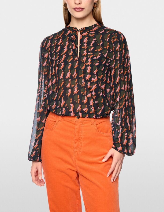 Blouse met abstract pied-de-poule-patroon tigerlily