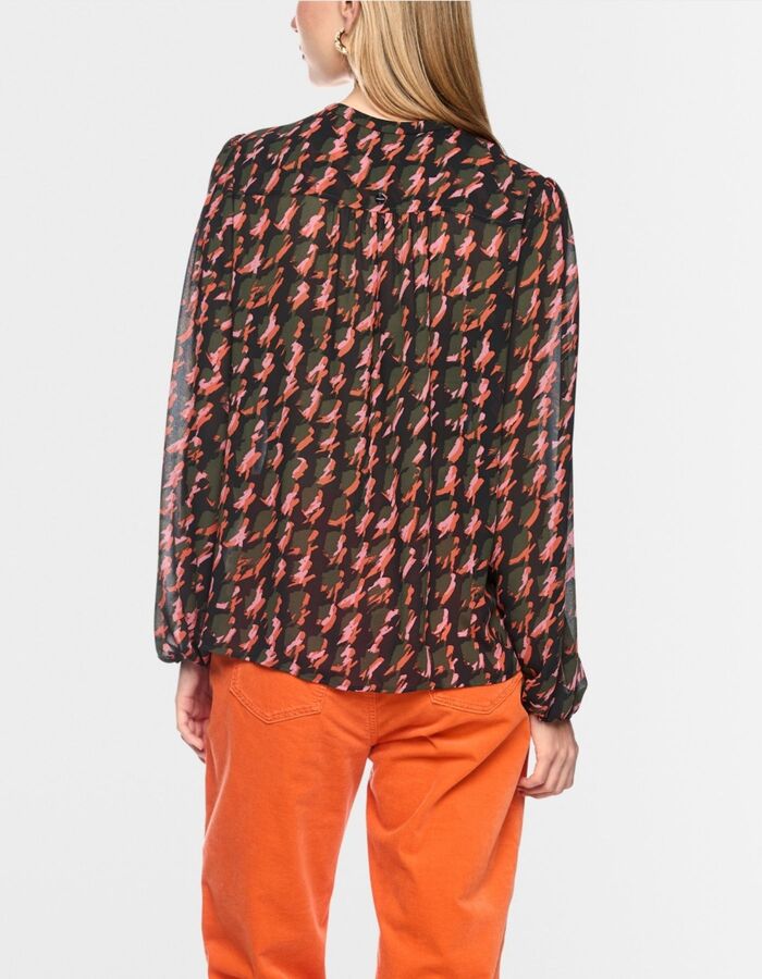 Blouse met abstract pied-de-poule-patroon tigerlily