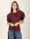 Pull met ronde hals en volumemouwen bordeaux