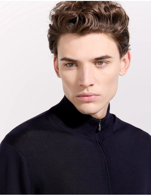 full-zip trui in Royal Merino wol navyblauw